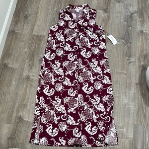 Floral Sleeveless collared maxi  Dress in Burgundy and White